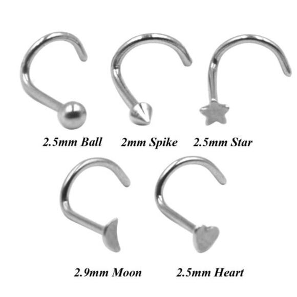 5 Stainless Steel Heart Moon Star Nose Rings - Picture 1 of 3